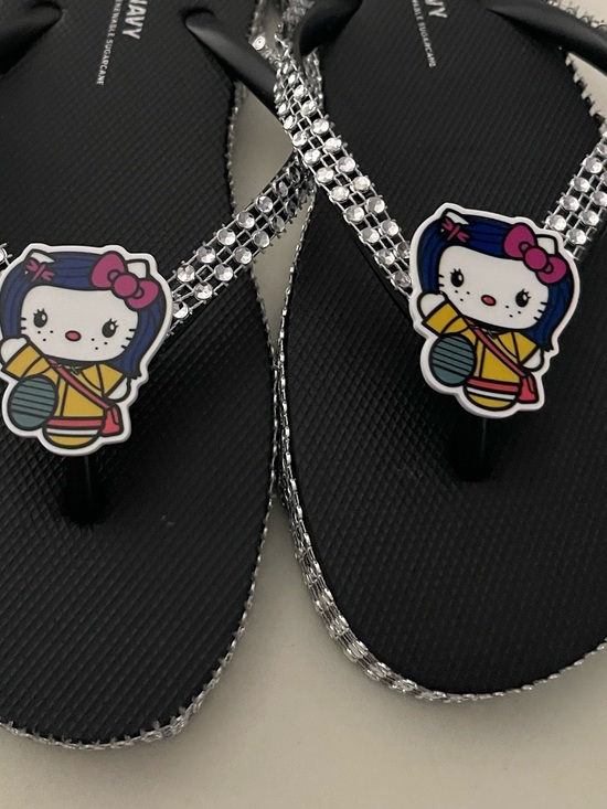 Shoes - Black Rhinestone Flip Flops with Cute Character Charm